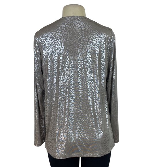 Easywear By Chicos Womens Foil Cheetah Long Sleeve Open Jacket Size 0 - New - Picture 3 of 5